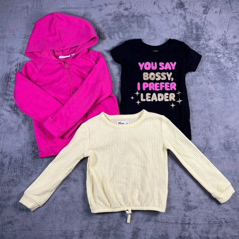 Childrens Place Epic Threads Girls 5T 3pc Set Hoodie Graphic T-Shirt Waffle Top